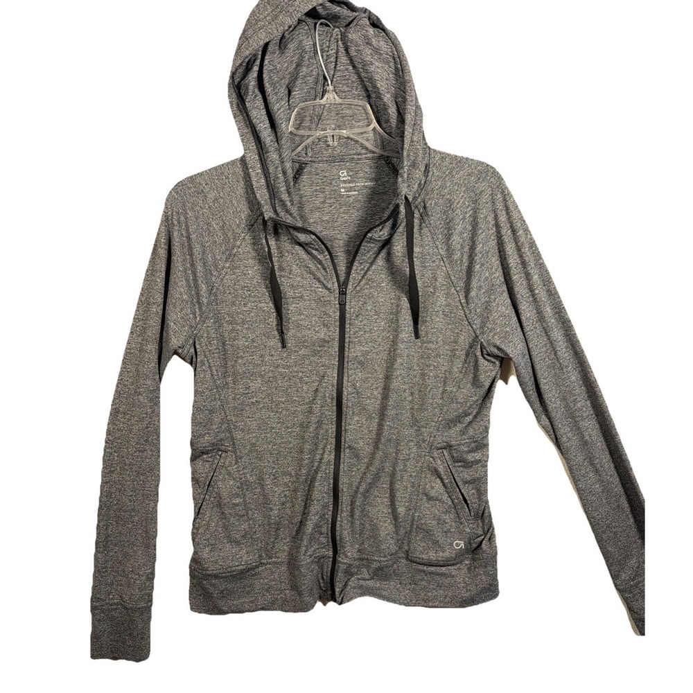 GapFit Womens, Medium Full Zip Hoodie, Brushed Tech Jersey Heather Grey
